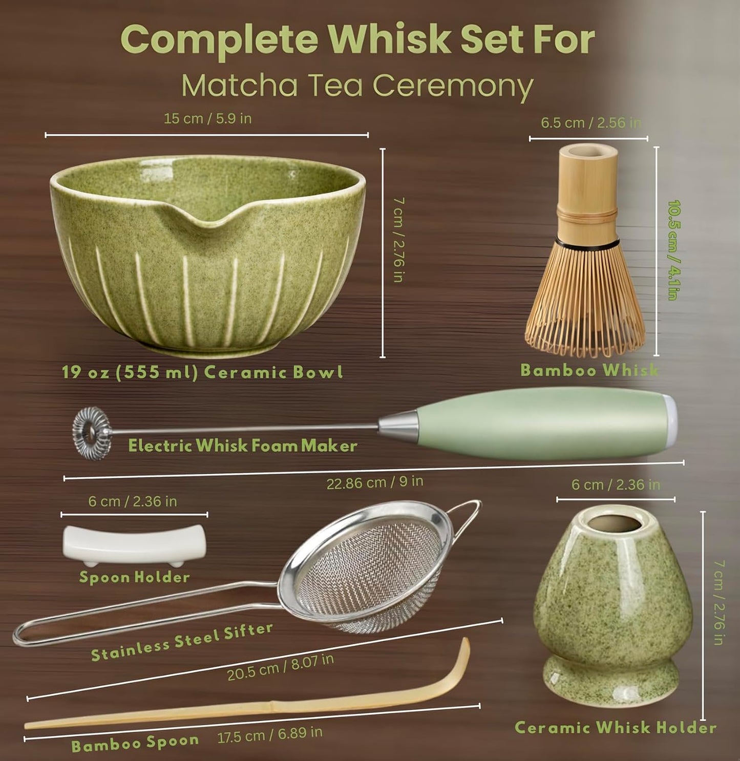 Matcha Whisk Set with Matcha Bowl - Matcha Set Included Electric Frother, Bamboo Whisk, Matcha Spoon, Bamboo Holder, Sifter, Spoon Stand (Blossom Pink)