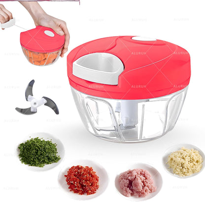 Manual Food Chopper with Hand Pull Rope Design, Stainless Steel Blade (GREEN)