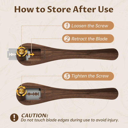 NiHome Bread Lame with Extractable Blade and Magnetic Back, Push-Pull Design for Secure Blade Locking, Easy-to-Use Walnut Wood Handle, Perfect for Dough Scoring, Bread, Pastries, and Food Cutting