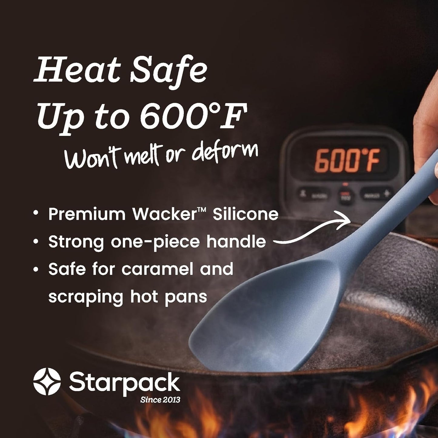 Starpack Stir and Serve Silicone Cooking Utensils Set (5-Piece, 11") - LFGB Non Toxic, 600°F Heat Resistant, BPA-Free - One-Piece Seamless, Dishwasher Safe - for Nonstick Cookware, Earthy Pink