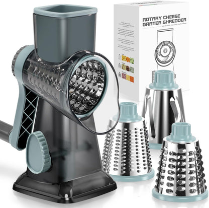 Badelite Cheese Grater Vegetable Cheese Shredder Slicer Grater for Kitchen 3 Changeable Blades for Cheese Potato Zucchini Nuts Chocolate (Grey Blue)