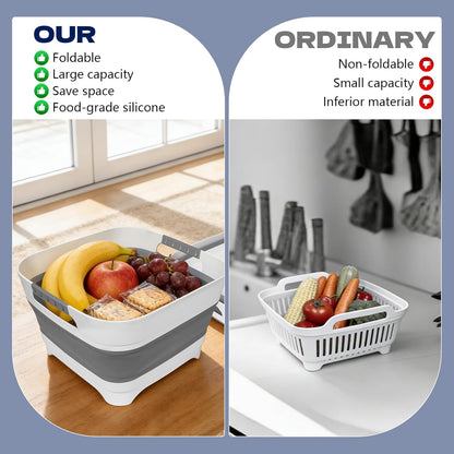 Collapsible Colander Set & Food Strainer for Kitchen, 4 in 1 Kitchen Gadget Strainer with Draining Tray for Pasta Noodle Fruit & Vegetable, 1 Pack