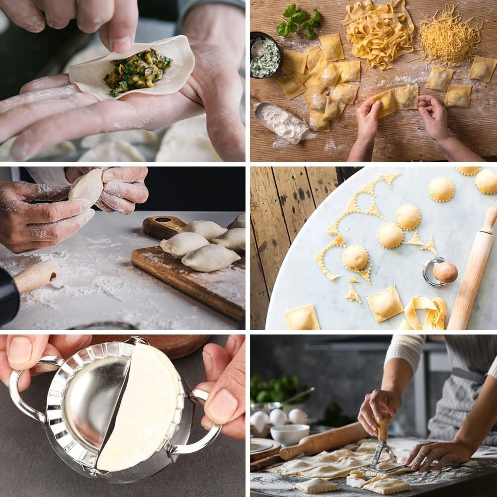 [14 Pieces Upgraded] Ravioli Pasta Cutter Wheel Set, Ravioli Maker Cutter with Roller Wheel with Wooden Handle, Pasta Press Wheel Pasta Tools For Pasta Making Dumplings, Pierogi (14-Pcs Set)