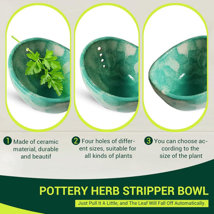Pottery Herb Stripper Bowl, Ceramic Herb Peeling Bowl, Efficient Herb Peeling Cup for Salads and Cooking, Handmade with Different Hole Sizes for Separating Leaves and Stems (White)
