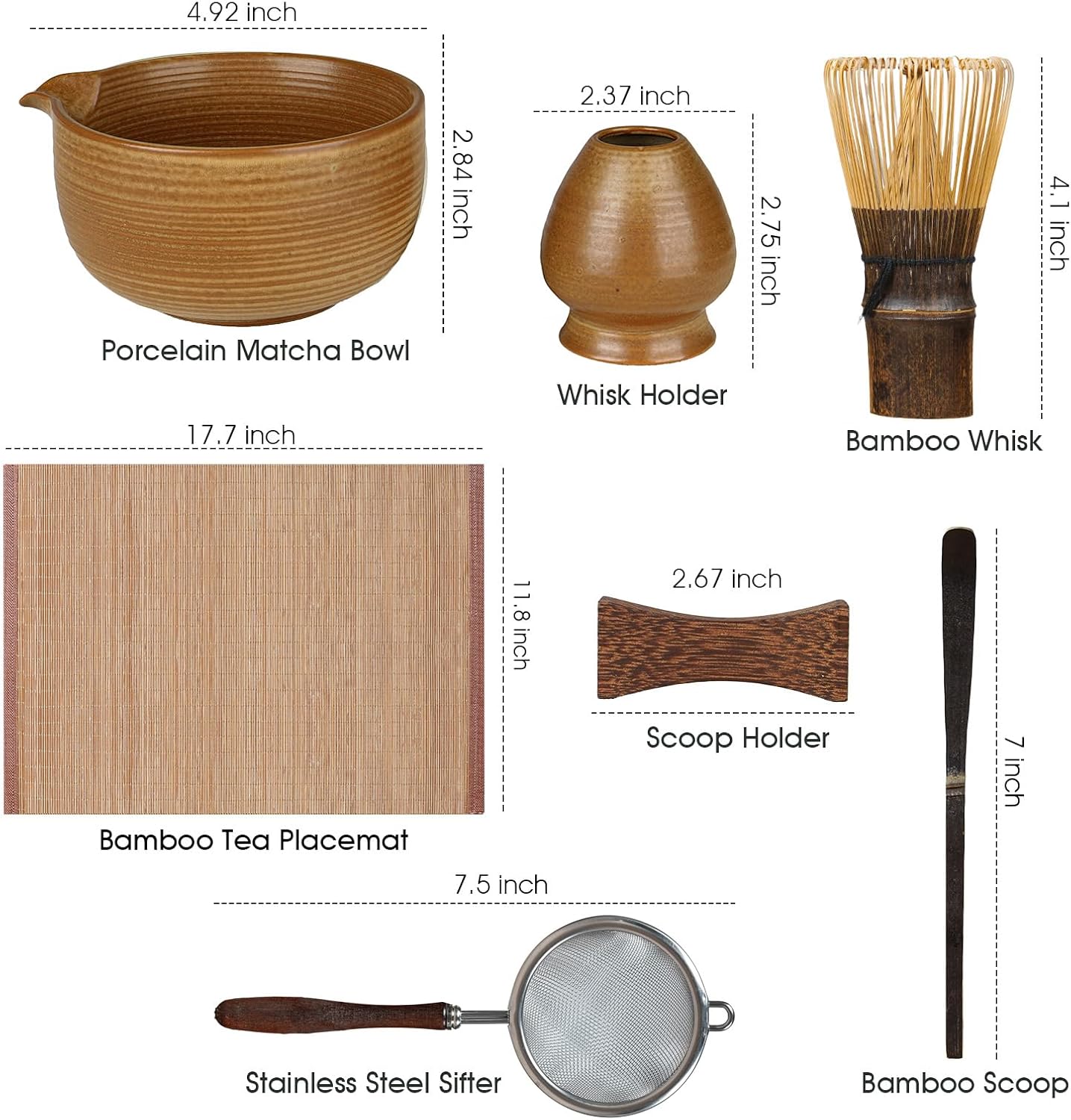 Matcha Whisk Set, 7-Piece Matcha Kit with Ceramic Bowl, Bamboo Whisk, Scoop, Sifter, Holder & Bamboo Mat – Premium Matcha Tea Set for Beginners & Matcha Lovers, Gift Ready