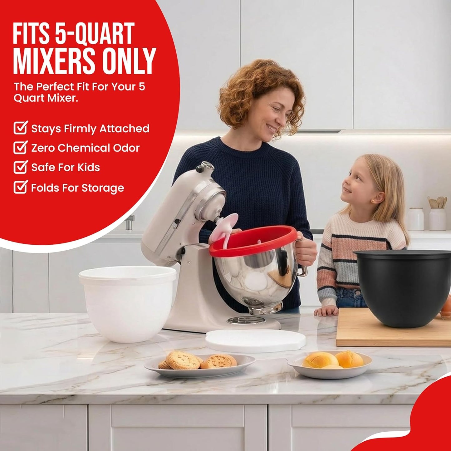 Silicone Bowl Liners for KitchenAid 5 Qt Stand Mixer – 3-Pack Mixing Bowl Accessories with Lids – Mess-Free Pour, Non-Stick, BPA-Free Food-Grade Silicone