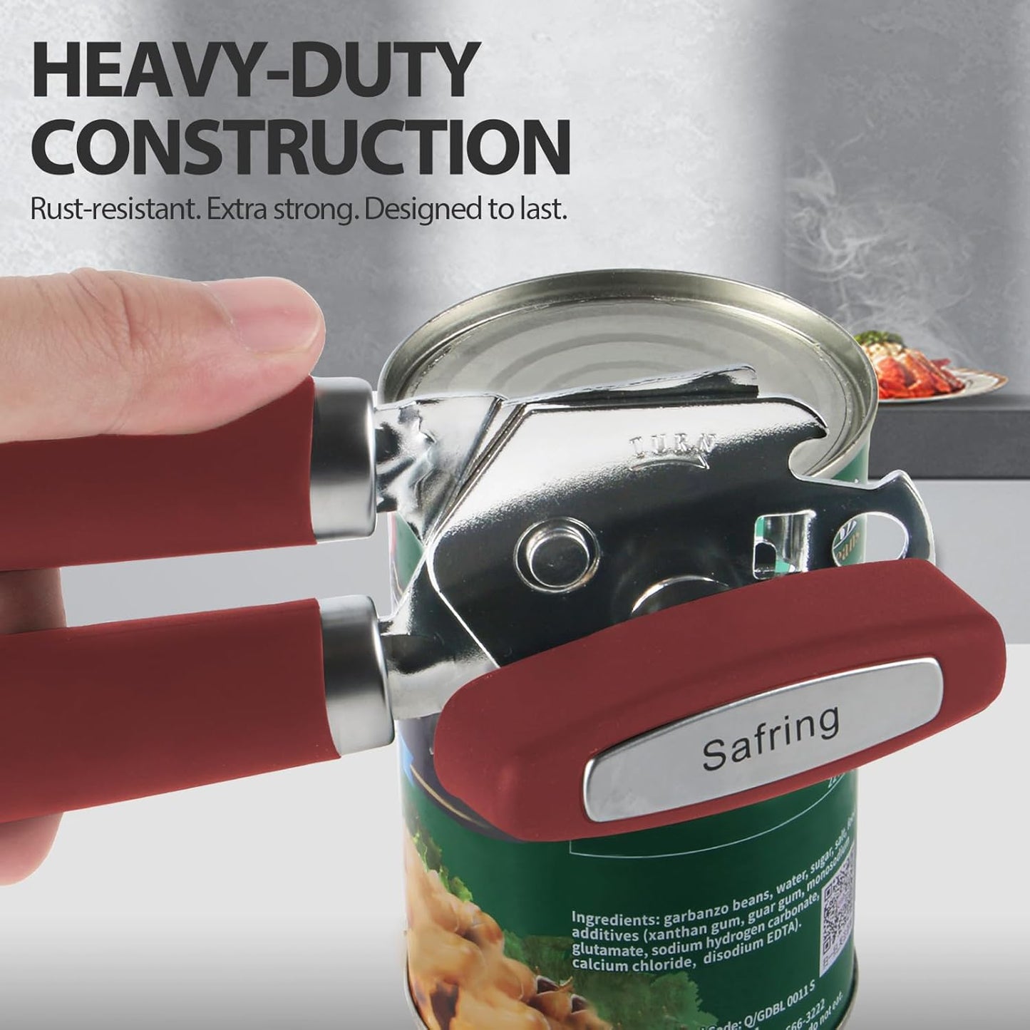 Safring Can Opener Manual, Heavy Duty Handheld Strong Can Opener with Soft Touch Handle, Sharp Blade Smooth Edge, Can Openers with Multifunctional Bottle Opener, Black