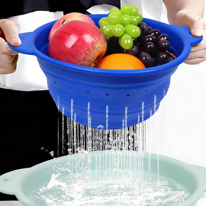 Collapsible Silicone Colander Basin Set, Thickened Strainer bowl, for Kitchen, RV, Camping, Draining Pasta, Washing Fruit, Vegetable