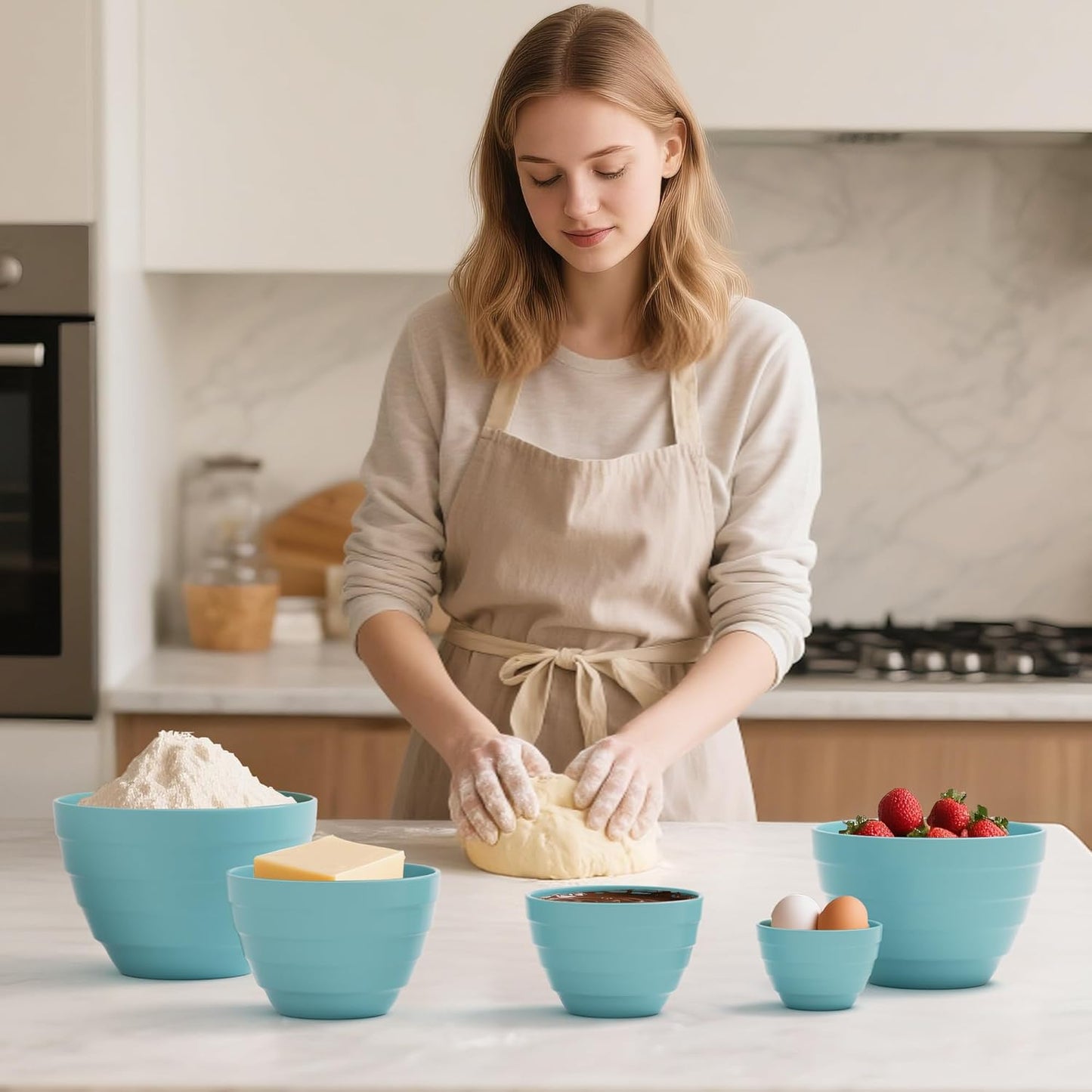 TP Large Mixing Bowl Set with Lids, Melamine Nesting Bowls Set for Pasta Baking Salad Mixing, Set of 3, Aztec Bloom