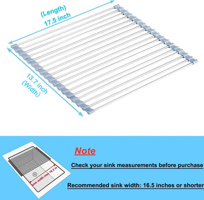 Seropy Roll Up Dish Drying Rack Over The Sink for Kitchen Sink Drying Rack Folding Dish Drainer Mat Rolling Dish Rack Sink Rack Stainless Steel Kitchen Dry Rack Black 17.5x15.7 Inch
