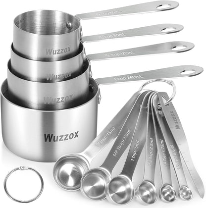 Stainless Steel Measuring Cups & Spoons Set of 13, Stackable Metal Measuring Cups & Spoons, Kitchen Gadgets for Cooking & Baking