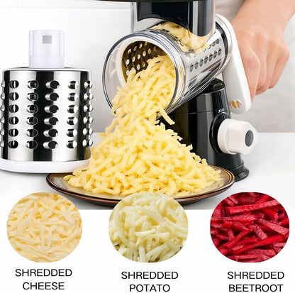 3-in-1 Rotary Cheese Grater, Hand Crank Shredder with 3 Interchangeable Blades for Cheese, Veggies, Nuts, Black