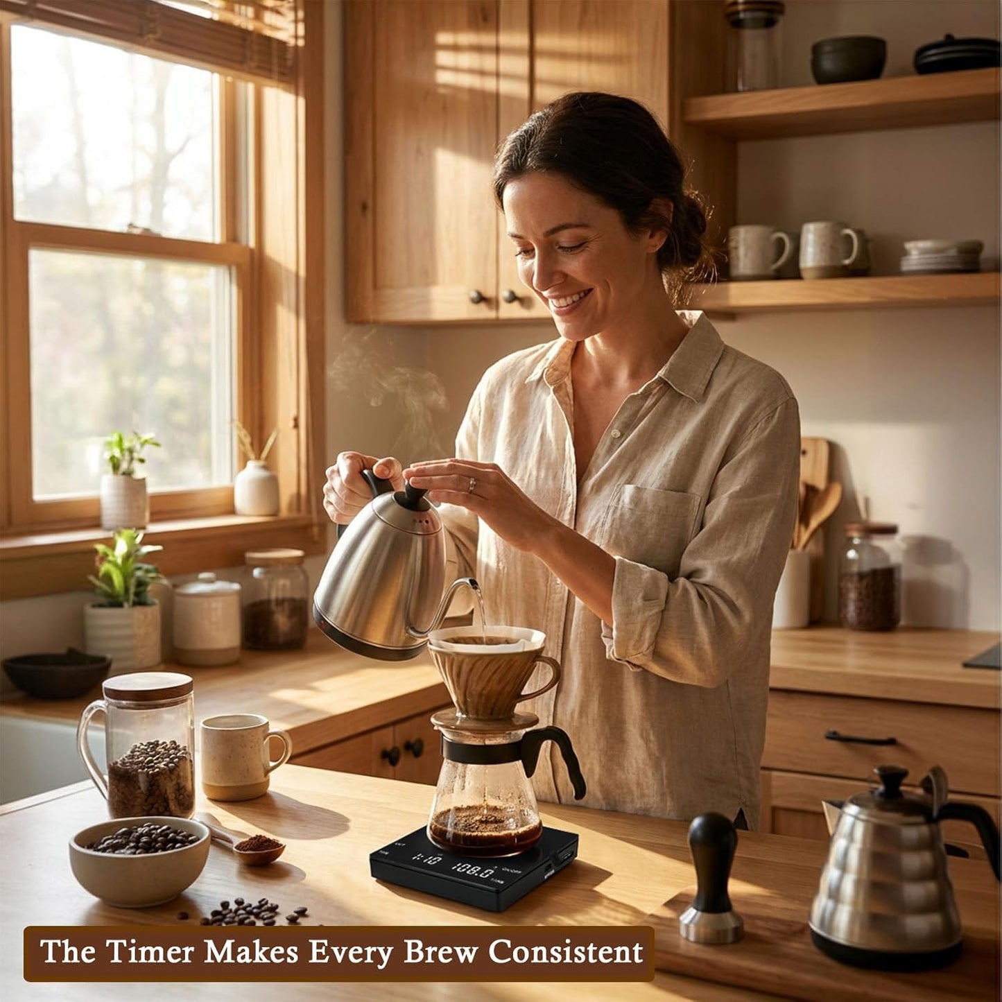 Digital Coffee Scale with Built-in Timer, 0.1g Precision to 3000g Rechargeable Espresso Scale, Touch Glass Kitchen Food Scale for Pour Over, Baking and Macros