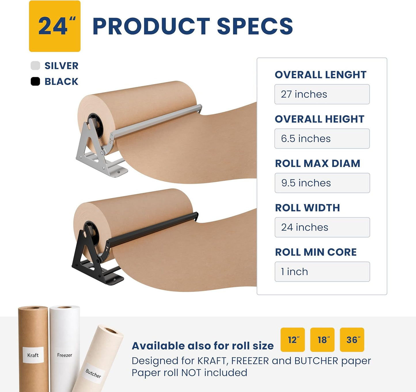 DIY Crew 12 Inch Paper Roll Dispenser and Cutter - Heavy-Duty Wall Mountable, Non Slip Tabletop - Kraft, Freezer, Butcher Paper - Up to 1000ft Rolls
