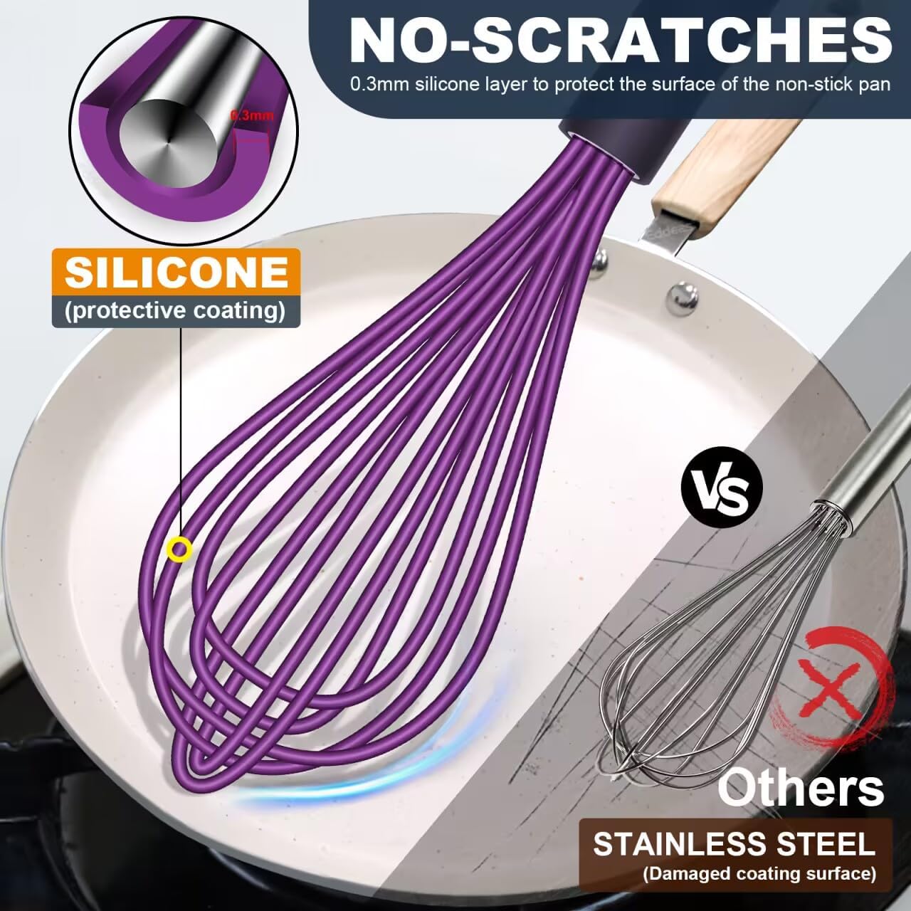 Whisks For Cooking - 500 °F Heat Resistant Silicone Whisk, Heavy Duty 7",9"&11inch Non-Scratch Balloon Kitchen Wisk tool Set, for cooking Wisking, Blending, Beating, Stirring, 3 Piece Black