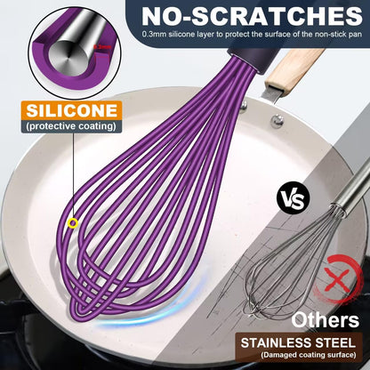 Whisks For Cooking - 500 °F Heat Resistant Silicone Whisk, Heavy Duty 7",9"&11inch Non-Scratch Balloon Kitchen Wisk tool Set, for cooking Wisking, Blending, Beating, Stirring, 3 Piece Black