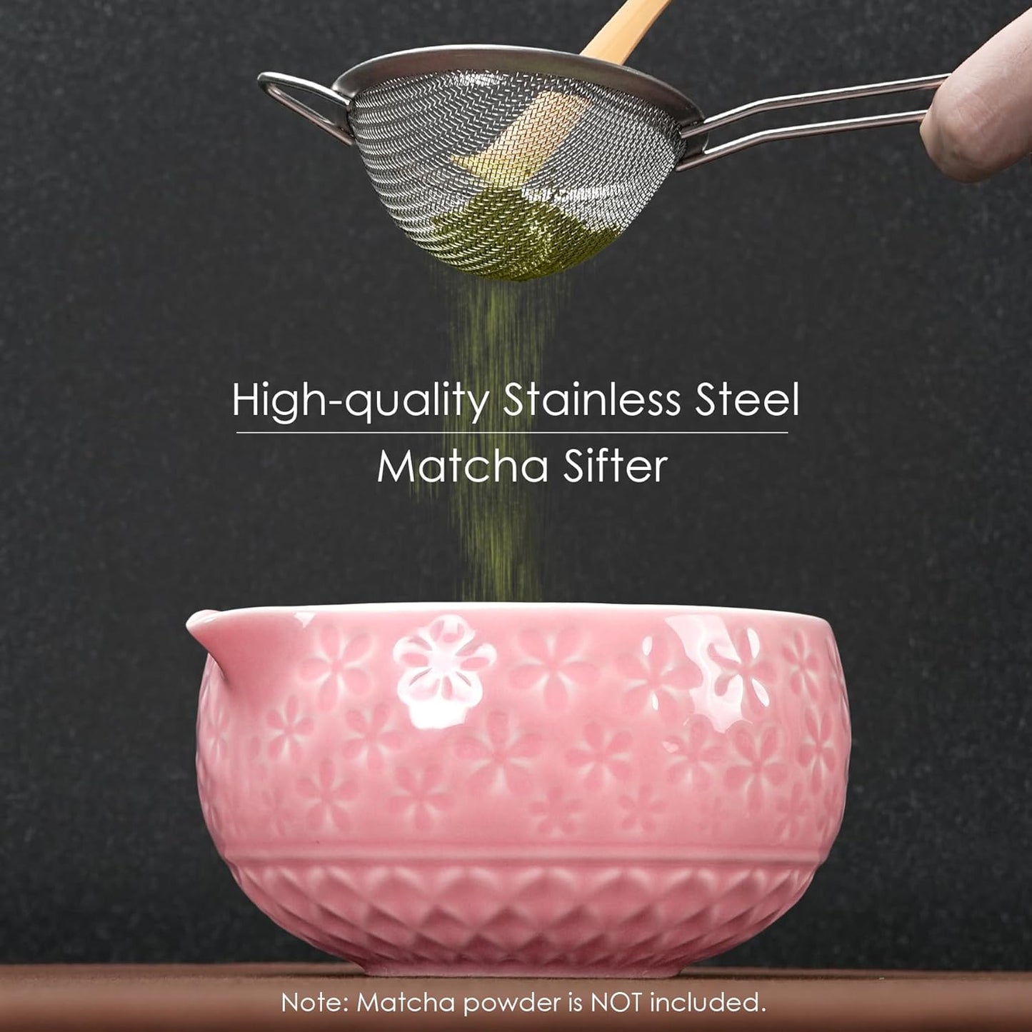 Matcha Whisk Set, Ceramic Bowl Matcha Kit & Handcrafted Bamboo Chasen, Complete 5 Pcs Matcha Set Whisk and Bowl, Stainless Steel Sifter, Bamboo Scoop & Holder for Matcha Lovers