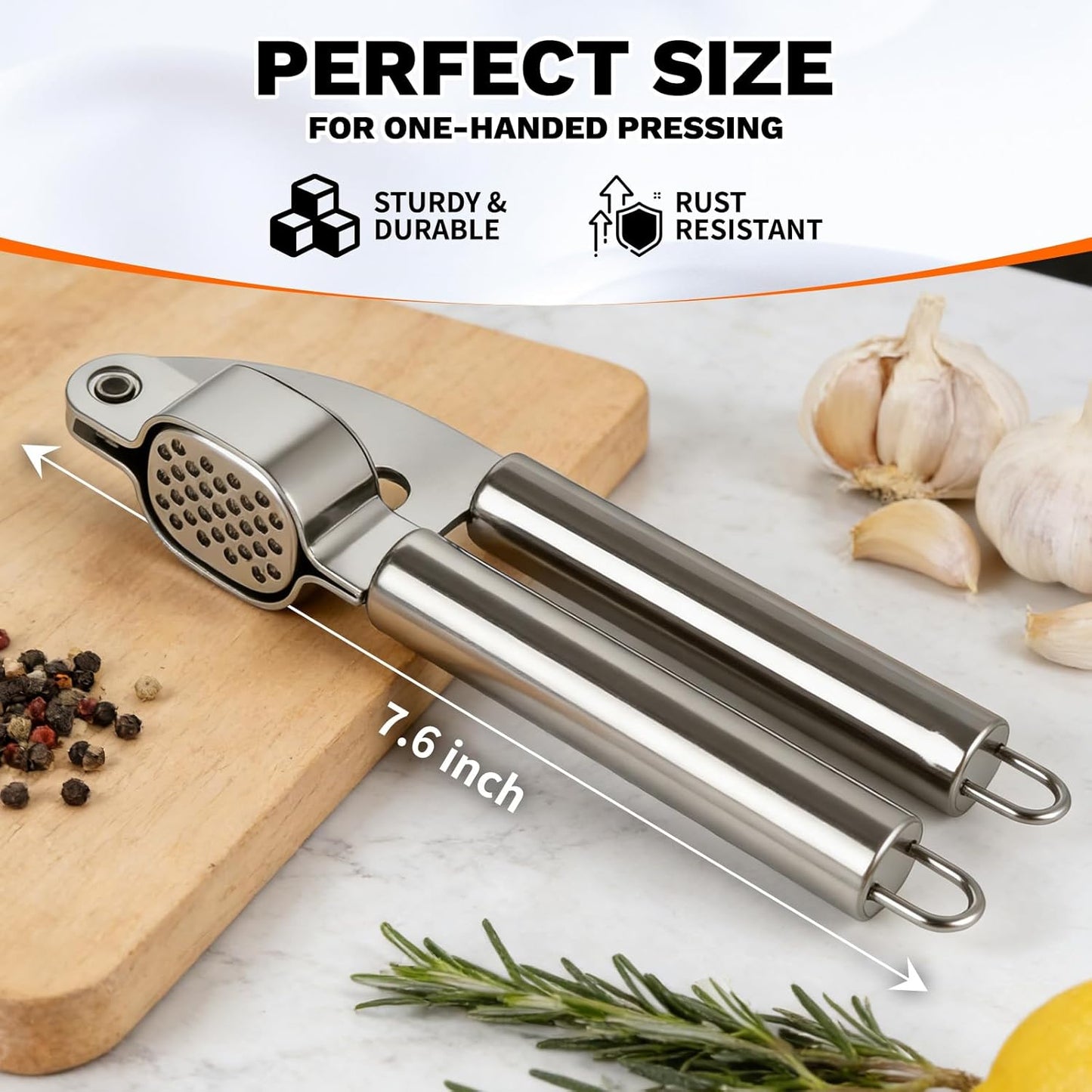 Stainless Steel Garlic Press,Thickened Garlic Crusher,Ergonomically Designed Handle for Effortless Garlic Paste Preparation, Comfortable Grip, Easy to Clean,Rustproofing