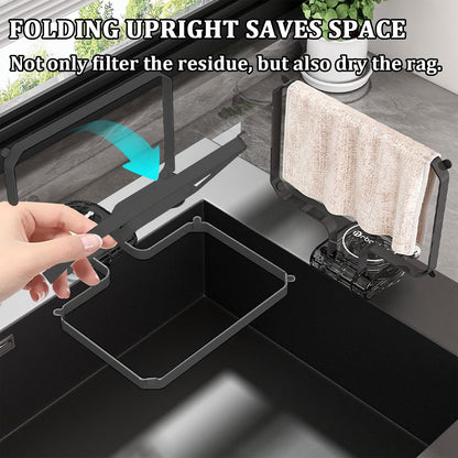 Kitchen Sink Strainer with 100 PCS Filter Mesh Bag, Food Waste Filter Basket, Suction Cup Folding Washing Vegetables and Fruits Drying Bag Holder(Silver)