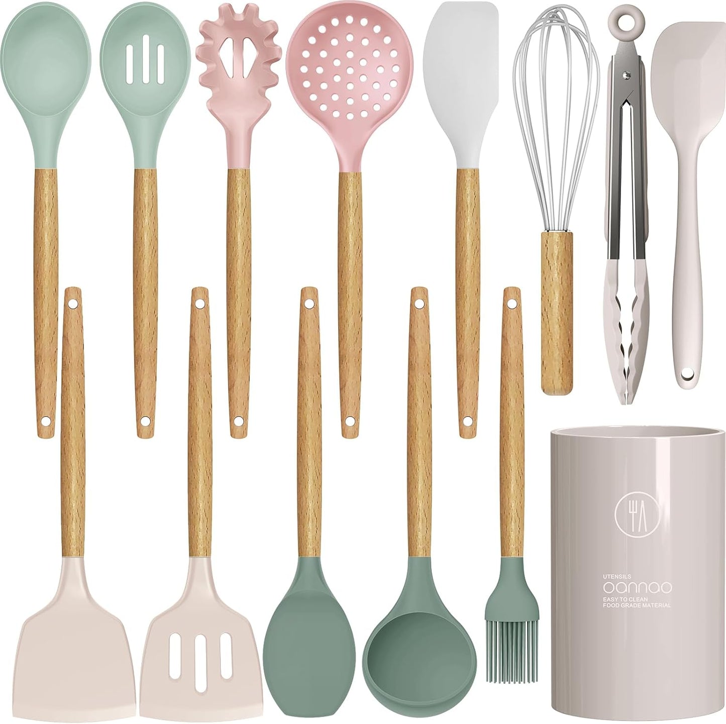 oannao Silicone Cooking Utensils Kitchen Utensil Set - 446°F Heat Resistant Silicone Kitchen Utensils Set, Spatula,Turner Tongs, Spoon, Whisk,Kitchen Gadgets for Nonstick Cookware, BPA Free (Gray)