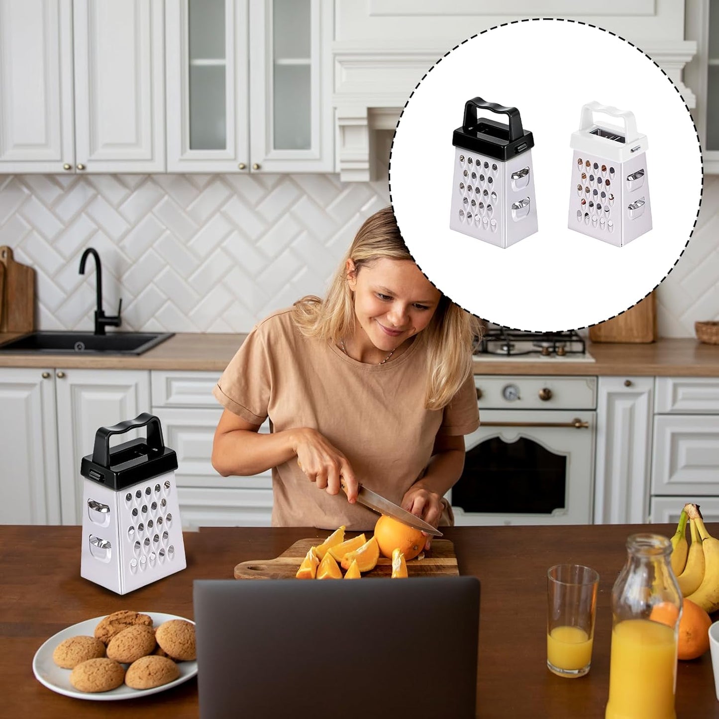 Ptwola 6 Pcs Mini Cheese Grater Professional Box Grater Stainless Steel Fine Coarse Handheld Slicer with 4 Sides Small Box Food Shredder Safe Zester for Kitchen Cheese Garlic Ginger Vegetable Potatoes