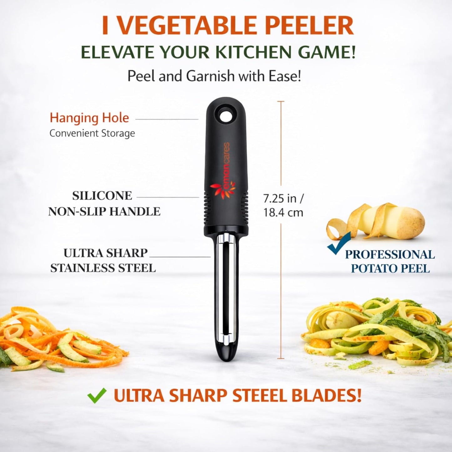 Fruits & Vegetables Peeler Set – Y Peeler Ultra-Sharp Stainless Steel Swivel Standard, Serrated, & Julienne Blades