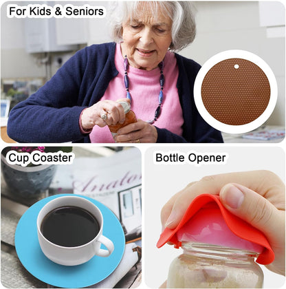 uxcell 3pcs Silicone Jar Opener Pads, 17.5cm/7" Texture Can Opener Multipurpose Round Bottle Lid Opener Non-Slip Coasters for Weak Hands Seniors Children, Orange, Blue, Gray
