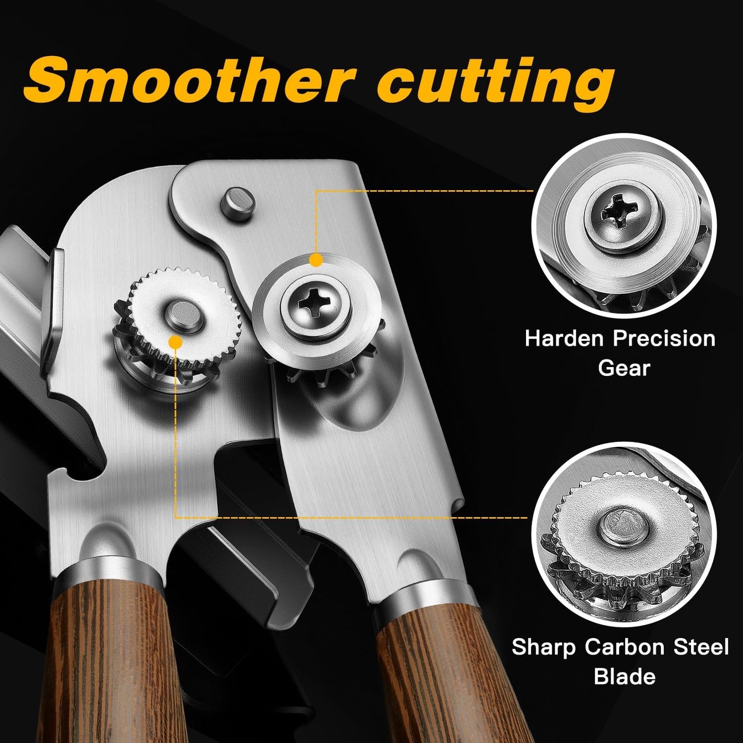 Upgraded Efficient Manual Can Opener - Selected Solid Wood Handle, Sharp and Smooth Blade Edge, Portable Design, Easy-Open Large Knob, Versatile for Various Bottle Caps（Rosewood）
