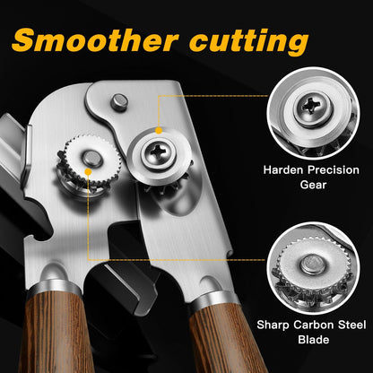 Upgraded Efficient Manual Can Opener - Selected Solid Wood Handle, Sharp and Smooth Blade Edge, Portable Design, Easy-Open Large Knob, Versatile for Various Bottle Caps（Rosewood）