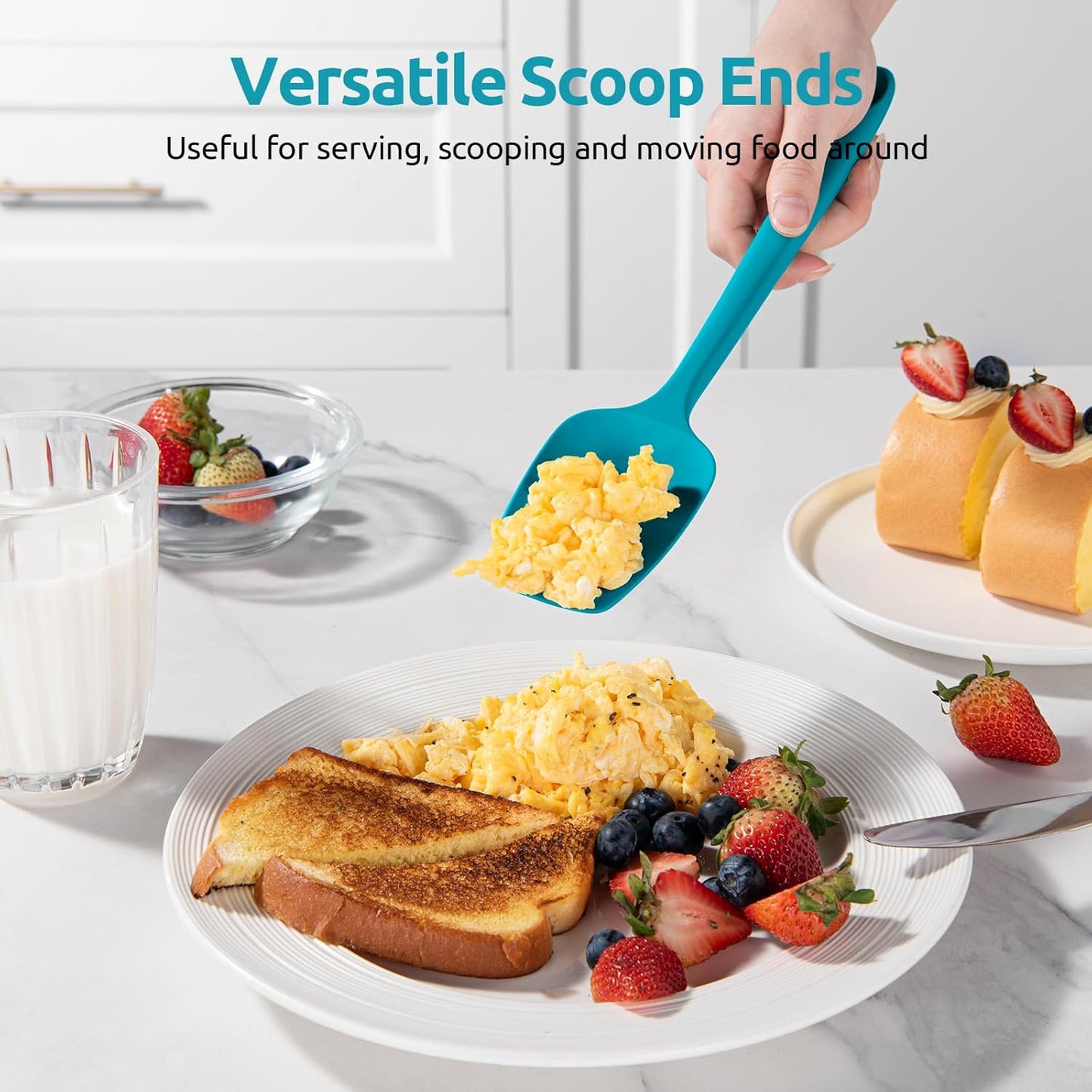 U-Taste Silicone Spoon Spatula Set, 600ºF High Heat Resistant Food Grade Flexible Rubber Scraper, Cooking Mixing Baking Kitchen Utensils Set of 3 (Multicolors)