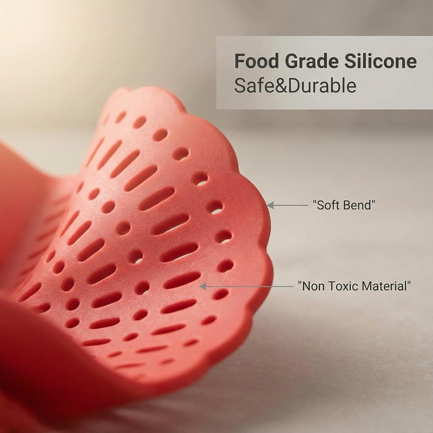 Clip On Pot Strainer for Pasta, Silicone Pan Strainer for Kitchen - Heat Resistant Food Strainer Fits All Pots and Bowls, Hands-Free Colander for Spaghetti, Ground Beef, Fruit & Vegetables (Red)