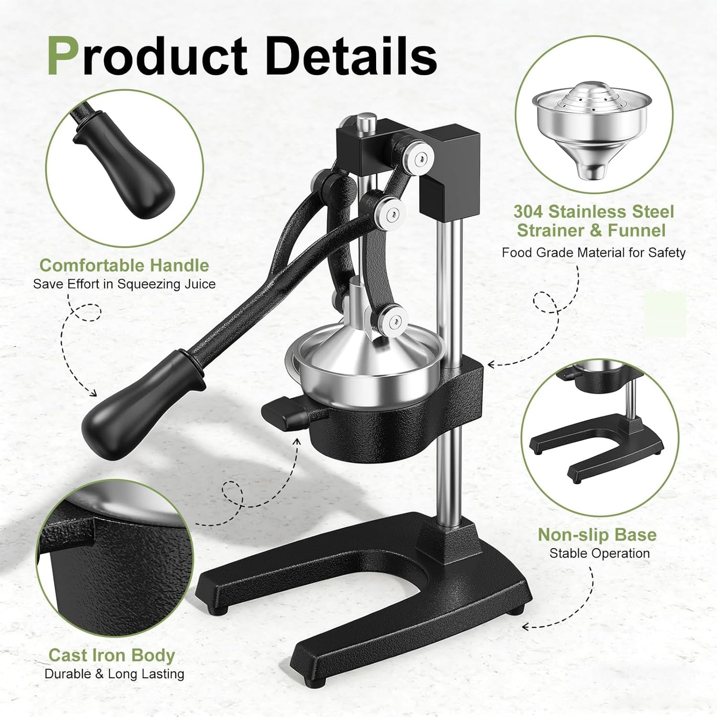Manual Cast Iron Juicer, Commercial Hand Juicer Squeezer with Stainless Steel Cup Heavy-Duty Manual Juicer Hand Press Countertop Citrus Juice Press for Orange, Lemon, Pomegranate, Grapefruit