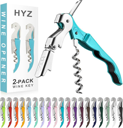 HYZ 2-Pack Wine Opener Waiter Corkscrew, Professional Wine Key for Servers, Bartender, with Foil Cutter, Manual Wine Bottle Opener Double Hinged (Black)