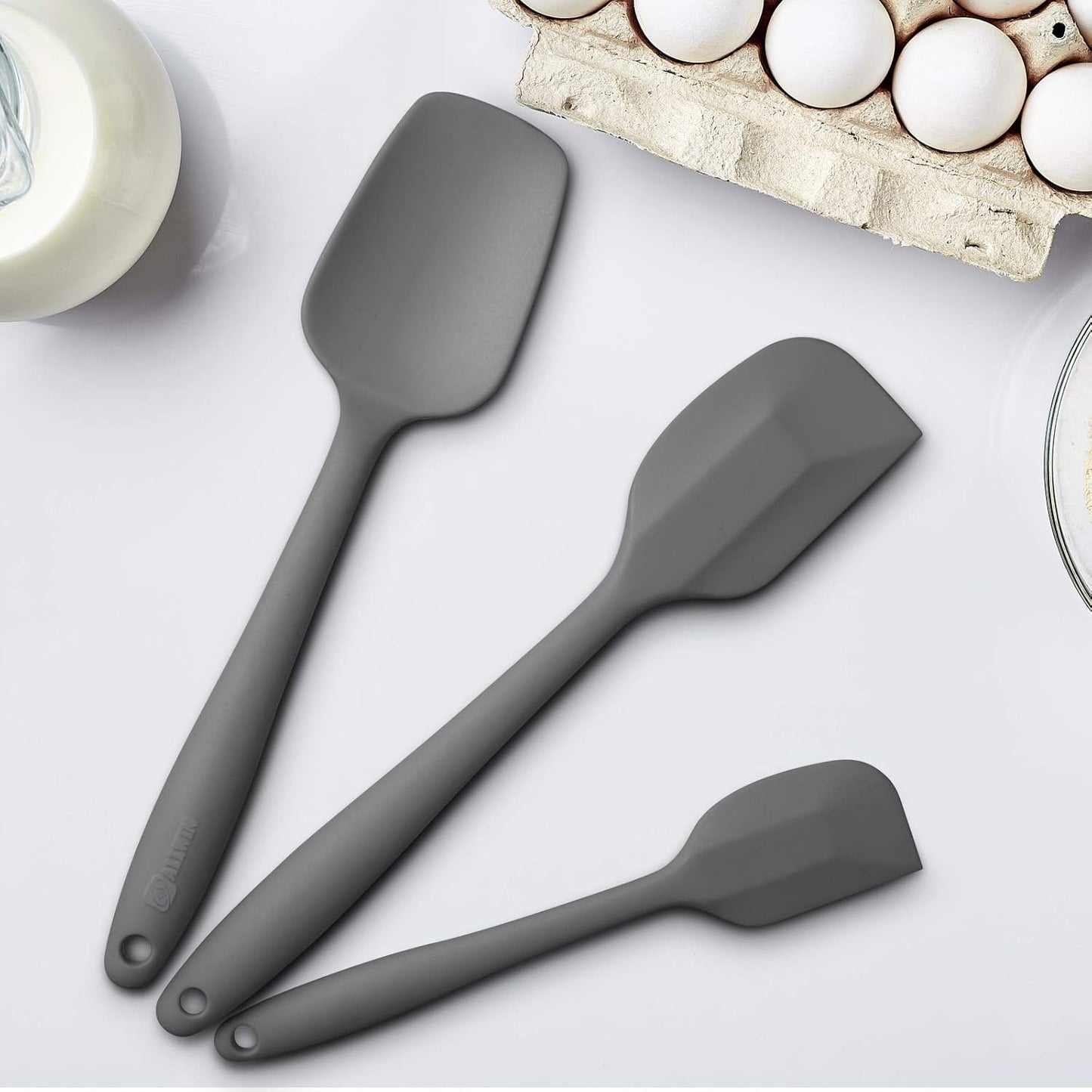 Silicone Spatulas Set Turners Tongs Cooking Utensils Set High Heat Resistant Kitchen Scraper Spatulas for Cooking Mixing Baking BPA Free Dishwasher Safe, Black