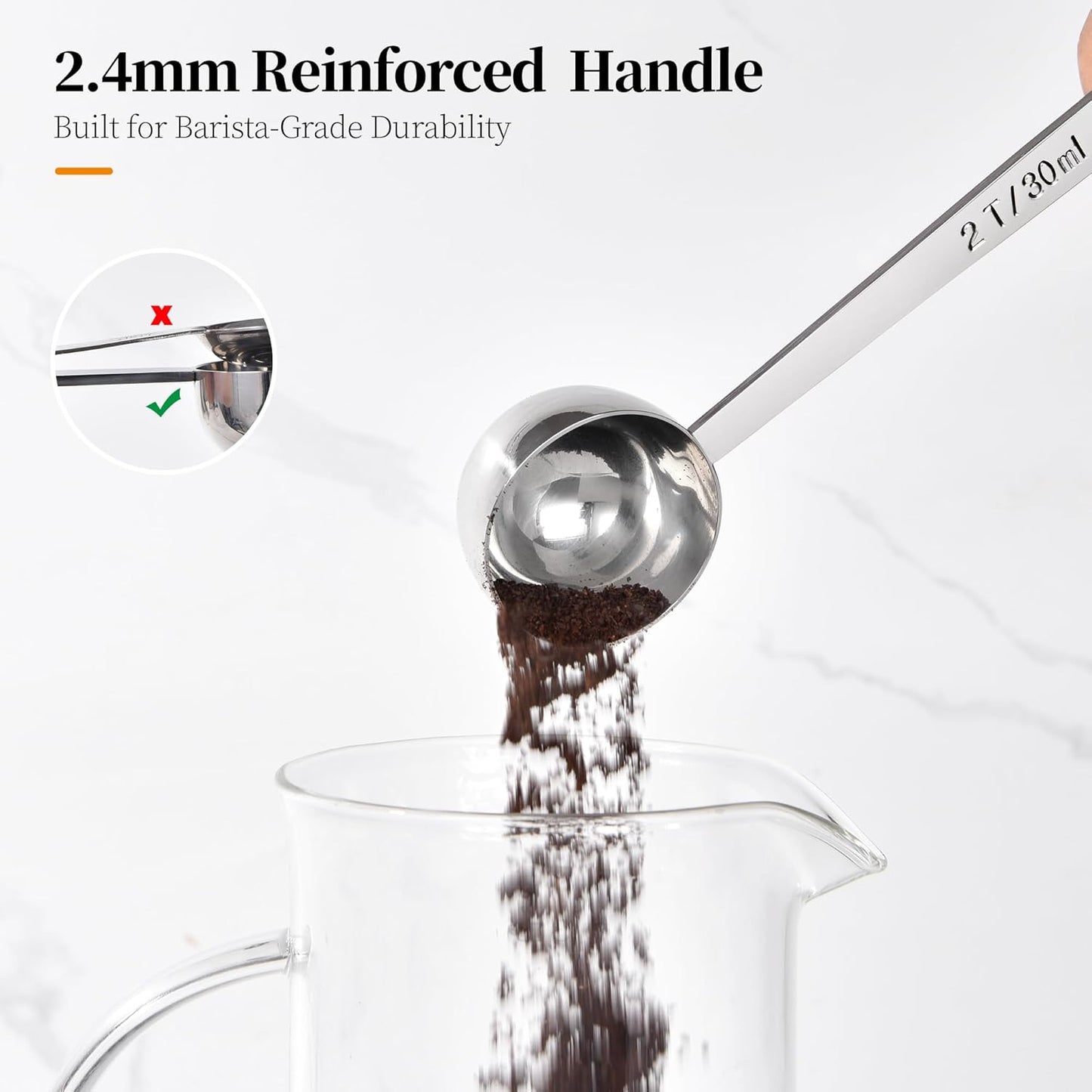 Long Handle Coffee Scoop: 5.64 Inch 18/8 Stainless Steel 1 Tablespoon Metal Measuring Spoon Tbsp Scoop for Coffee Beans, Grounds Coffee, Coffee Powder, Tea, Tall Jars (1Tbsp/15ml)