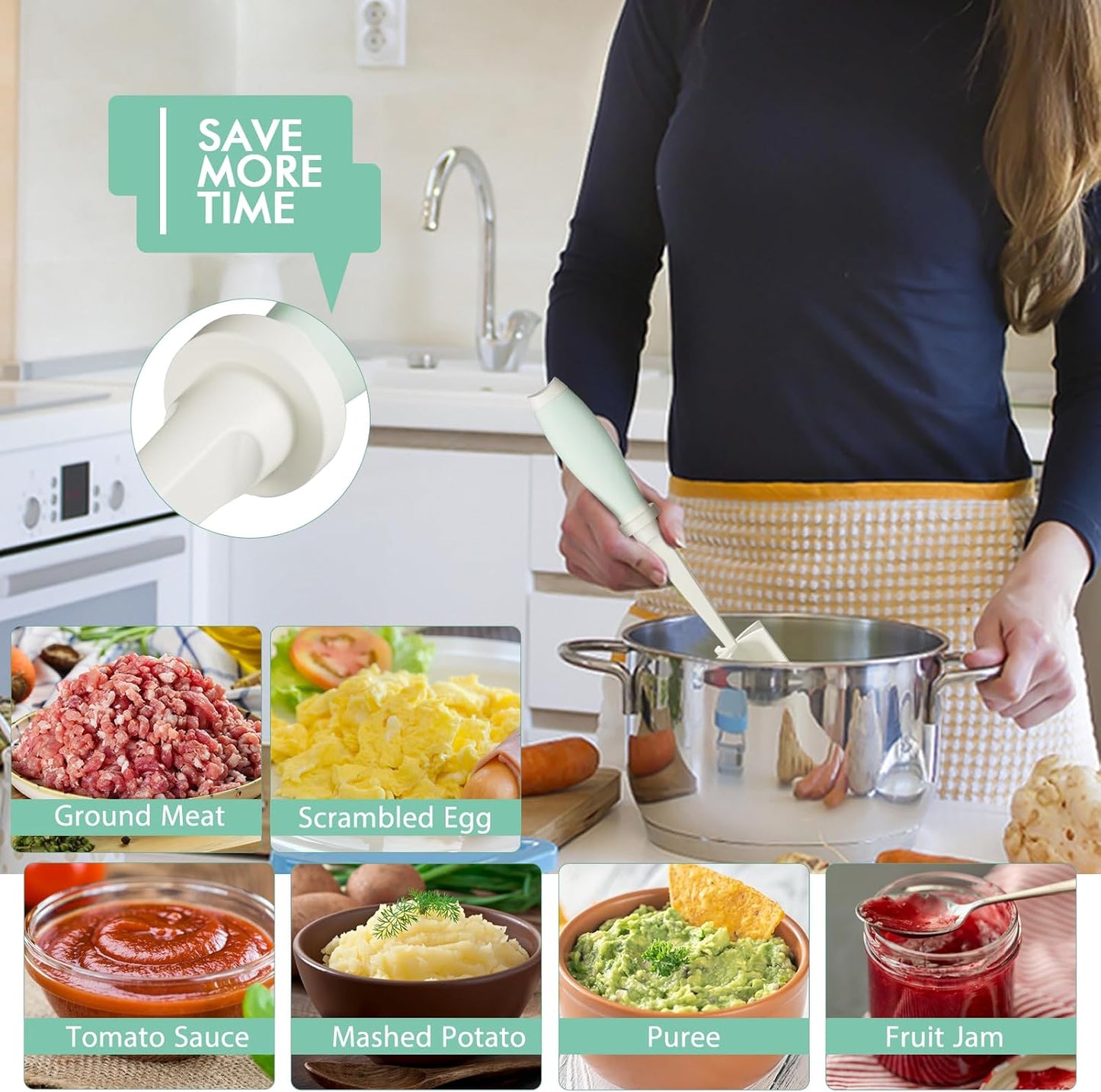 Upgrade Meat Chopper, Heat Resistant Meat Masher for Hamburger, Ground Beef Smasher, Nylon Hamburger Grinder Utensil for Ground Beef, Non Stick Mix Ground Chopper, Mix and Chop Potato Masher Tool