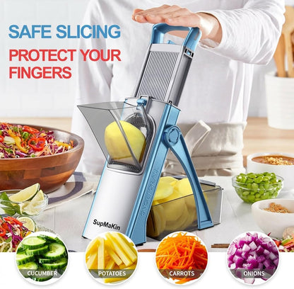 SupMaKin Upgrade Safe Mandoline Slicer Plus, Vegetable Chopper, Potato Slicer, Food Slicer Onion Chopper, Fry Cutter, Veggie Salad Dicer Kitchen Chopping Artifact Gifts (Blue)