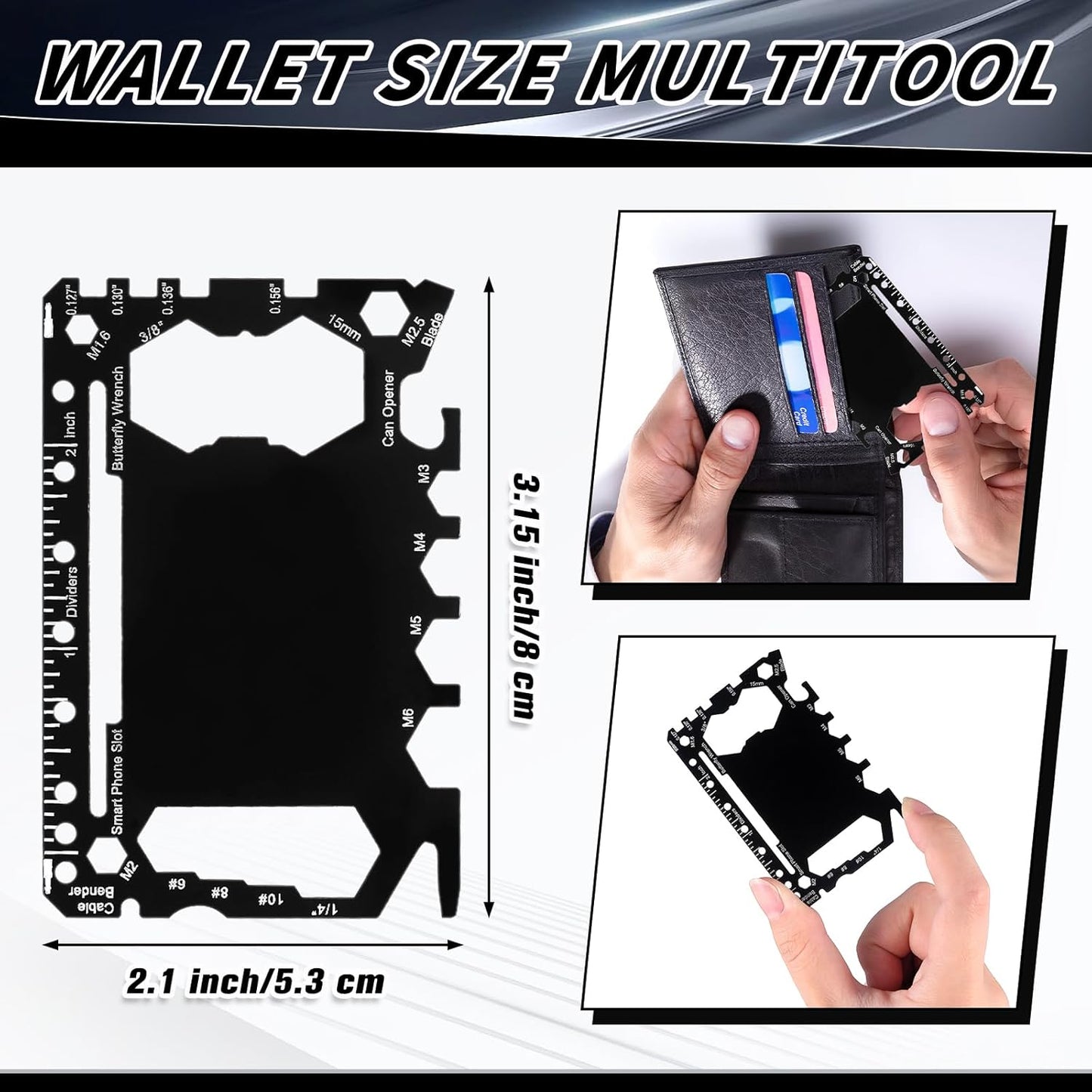 Cholemy 24 Pcs Credit Card Wallet Multitool 46 in 1 Metal Stainless Steel Survival Pocket Tool Bottle Opener Multipurpose Bulk for Husband Dad Men Christmas Birthday Gift, Black