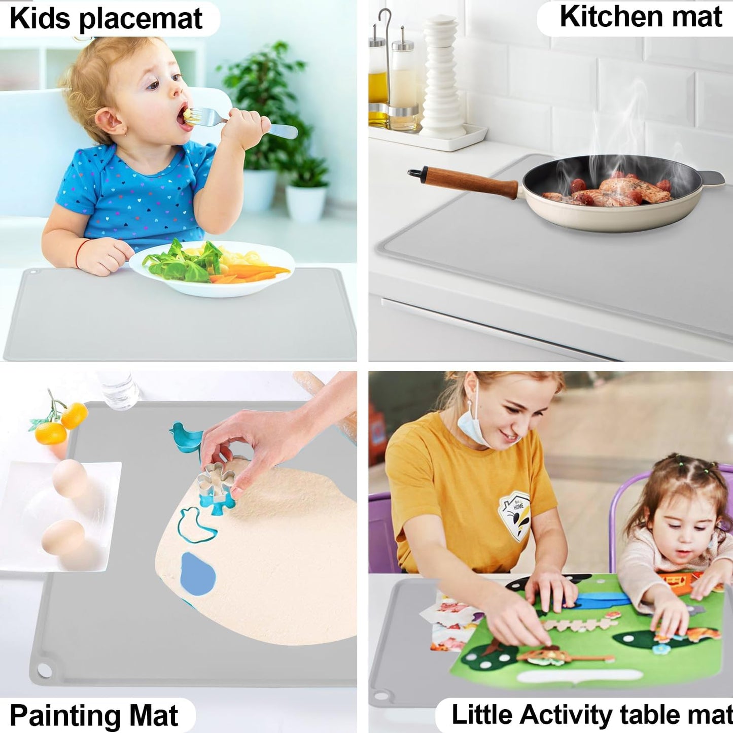 Standard Silicone Mat,Black Baking Mat-Food Grade Kids Dinner Table Placemat Non Slip Counter Mat with Raised Edges Heat Resistant Mat for Air Fryer Nonstick Pastry Dough Mat(1 Pack 23.6'' x 15.7'')