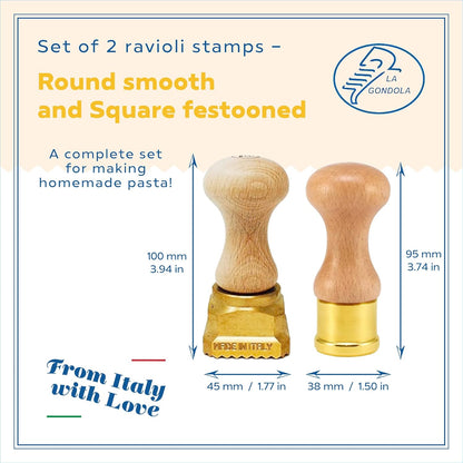 La Gondola Homemade Ravioli Stamp - Round Festooned 1.97in | Italian Pasta Making Tool for Home and Business | Brass & Natural Wood | Sturdy & Easy to Use Ravioli Stamp | Ravioli Cutter Made in Italy