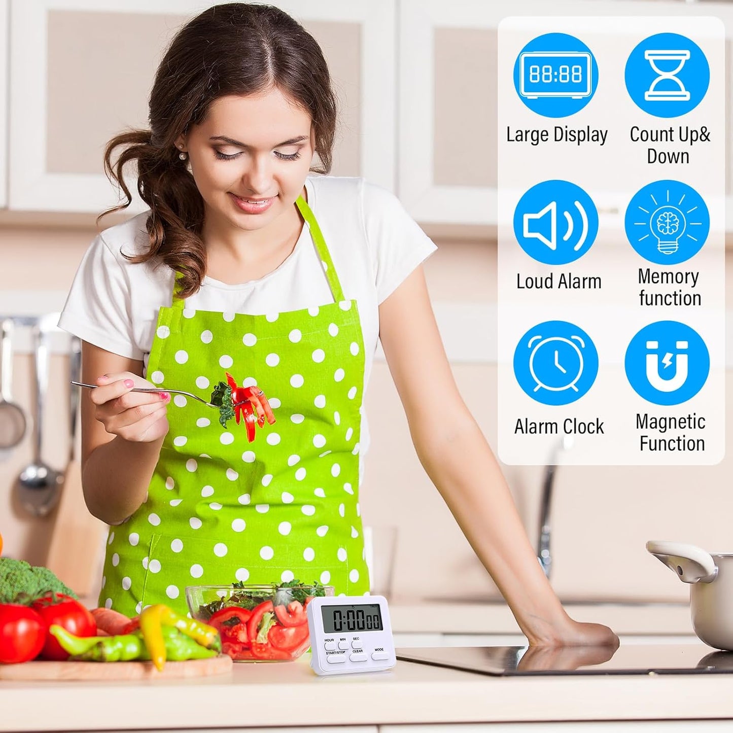 Leumoi 2 Pcs Digital Kitchen Timer 24 Hour Clock and Alarm Function Timer On/Off Switch Minute Second Count up Countdown Loud Alarm for Exercise Cook Baking(White)