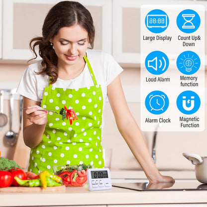 Leumoi 2 Pcs Digital Kitchen Timer 24 Hour Clock and Alarm Function Timer On/Off Switch Minute Second Count up Countdown Loud Alarm for Exercise Cook Baking(White)