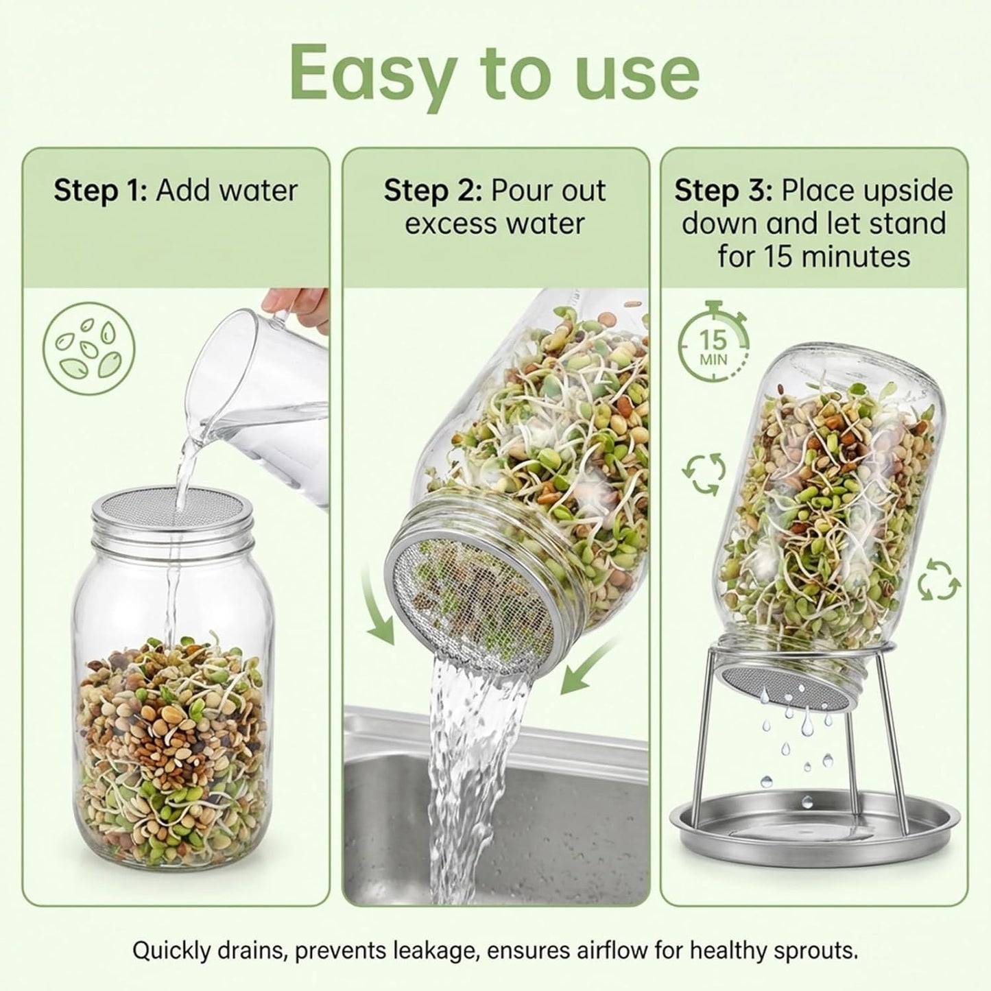 12 Pcs Sprouting Lids for Mason Jars 70mm Regular Mouth, Stainless Steel Screen Filter Strainer Lid Bean Sprout Sieve Mesh Lids for Bean, Alfalfa, Broccoli