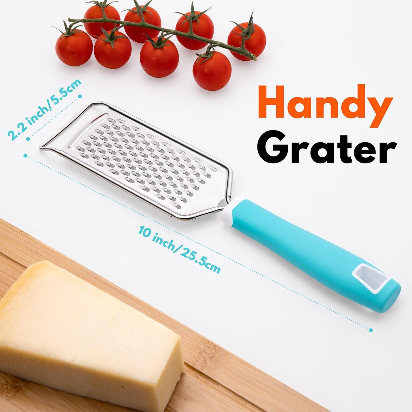 Rainspire Professional Cheese Graters for Kitchen Stainless Steel Handheld, Metal Lemon Zester Grater With Handle For Cheese, Chocolate, Spices, Kitchen Gadgets And Tools, Soft Grip Handle, Black