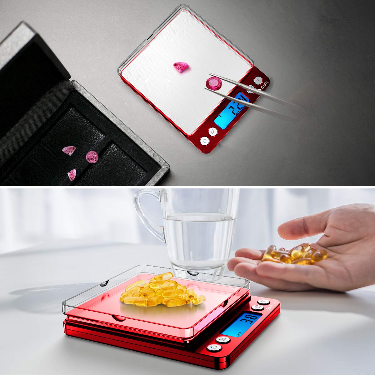 (Upgraded) AMIR Digital Kitchen Scale, 500g Mini Pocket Jewelry Scale, Food Scale, Coffee Scale, Back-Lit LCD Display, 2 Trays, 6 Units, Auto Off, Tare, PCS, Stainless Steel (Batteries Included)