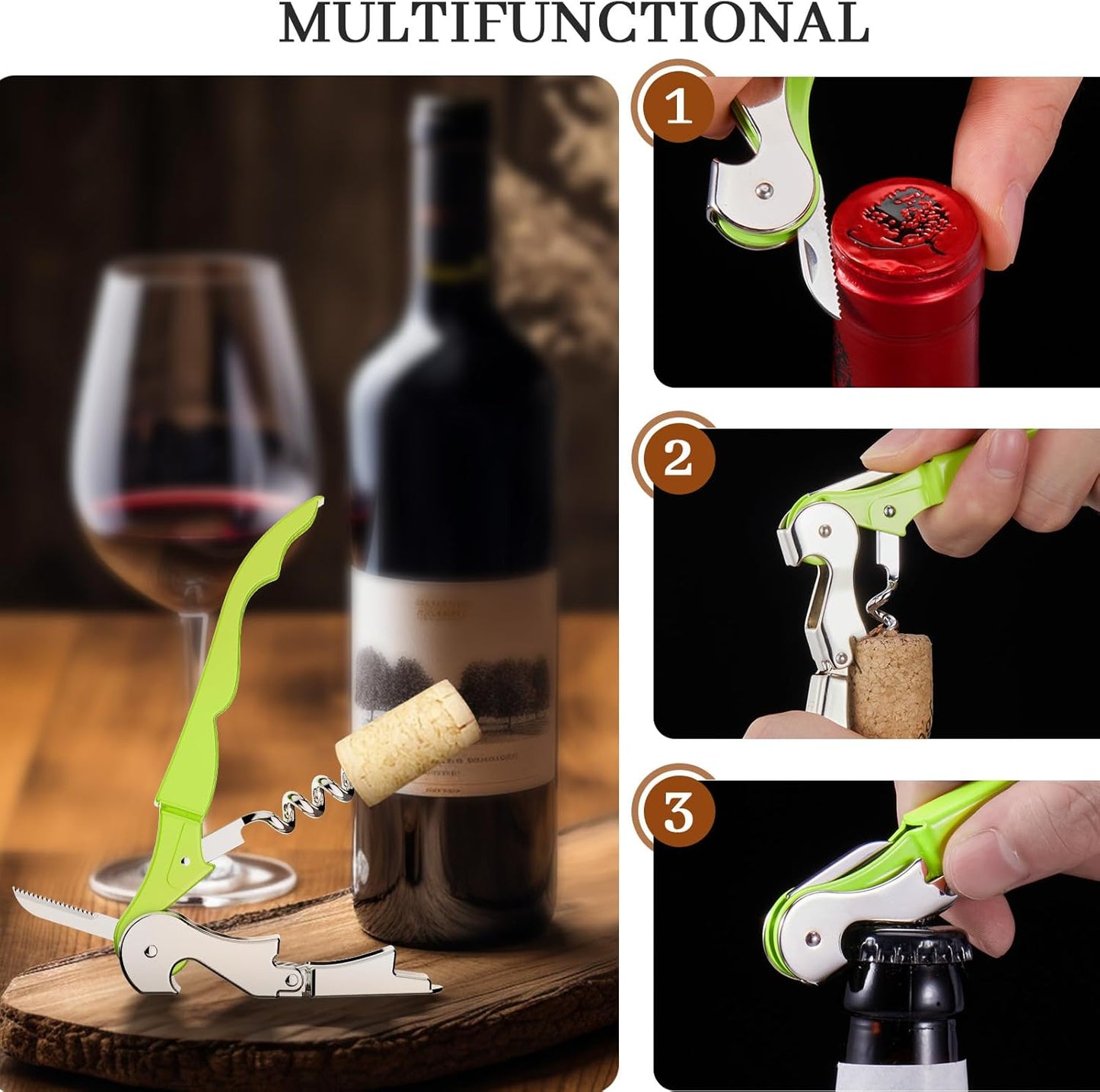 HYZ 2-Pack Wine Opener Waiter Corkscrew, Professional Wine Key for Servers, Bartender, with Foil Cutter, Manual Wine Bottle Opener Double Hinged (Black)