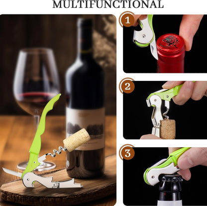 HYZ 2-Pack Wine Opener Waiter Corkscrew, Professional Wine Key for Servers, Bartender, with Foil Cutter, Manual Wine Bottle Opener Double Hinged (Black)