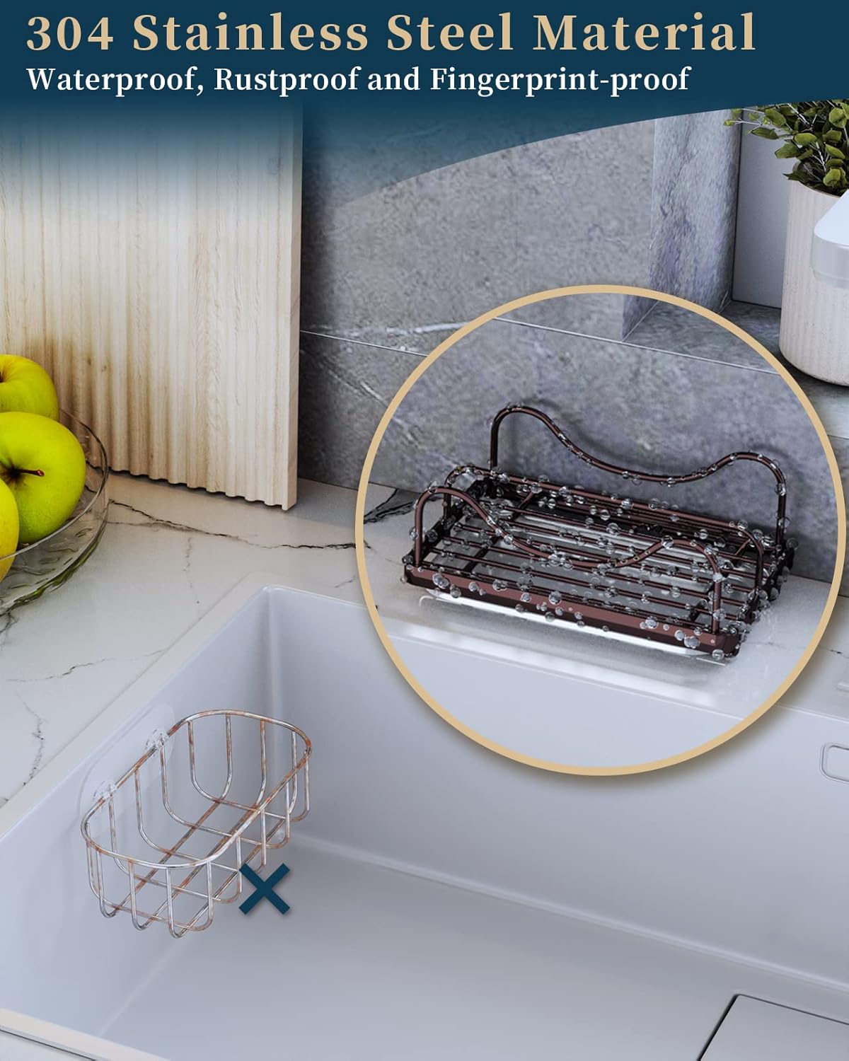 Consumest Sponge Holder for Kitchen Sink - Movable Sink Caddy for Countertop Organizer, 304 Stainless Steel Sponge Holder with Detachable Drip Tray for Kitchen Accessories-Silver