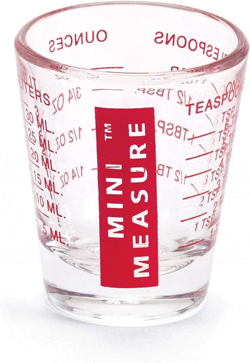 Kolder Mini Measure Heavy Glass, 20-Incremental Measurements Multi-Purpose Liquid and Dry Measuring Shot Glass, White