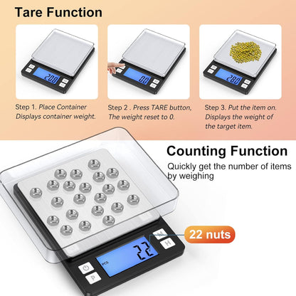 BOMATA 0.01g Small Digital Gram Scale, USB Rechargeable, Upgraded 1kg Jewelry Scale with Larger Display and Hold Function, High Precision, Grams and oz for Herb, Coin, Powder, Yeast, Kitchen Black